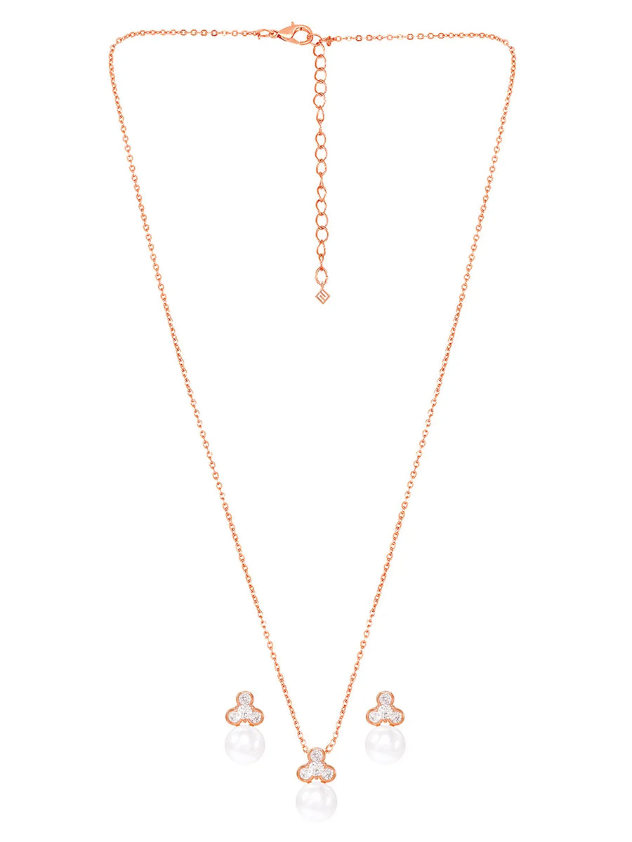 Peora Pearl Pendant Necklace Set - Rose Gold