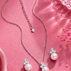 Peora Pearl Pendant Necklace Set - Silver