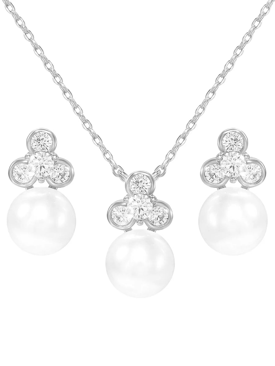 Peora Pearl Pendant Necklace Set - Silver