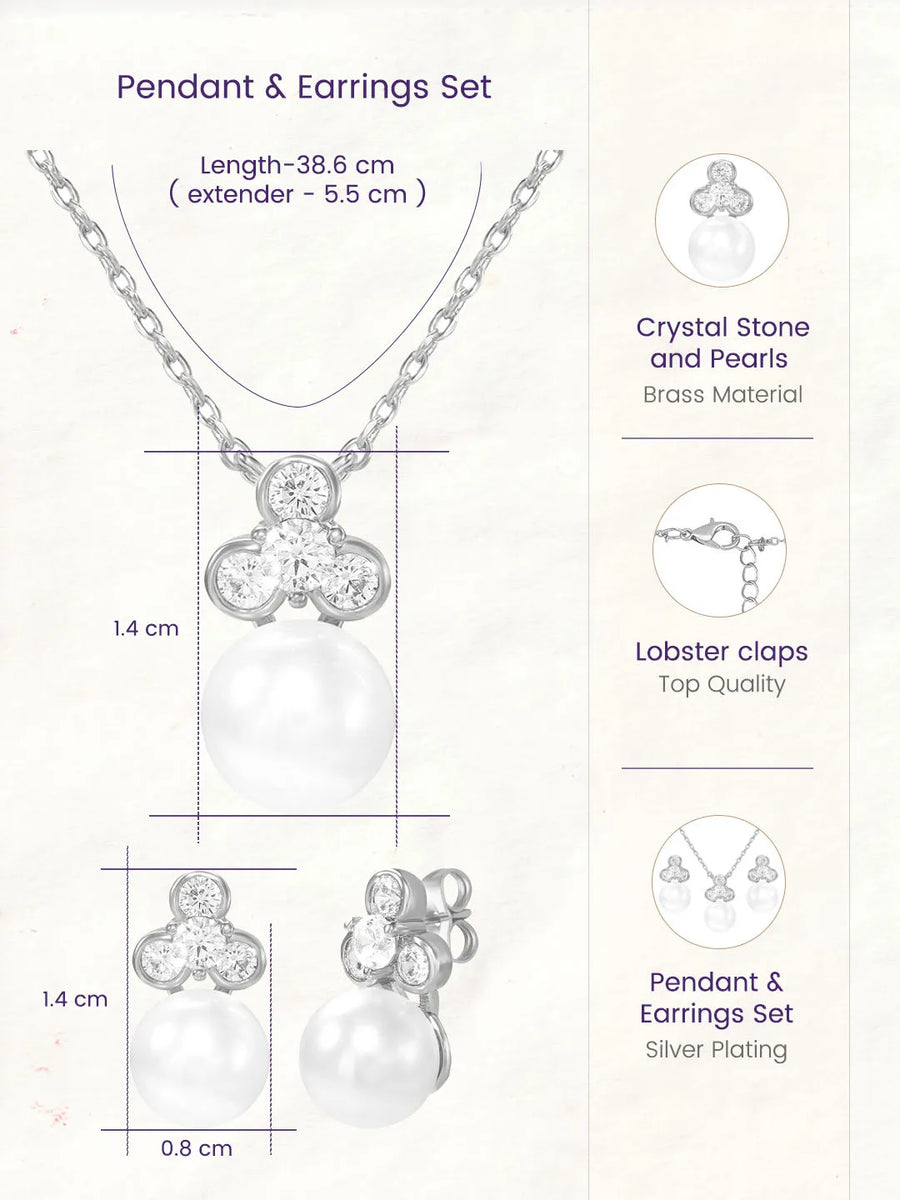 Peora Pearl Pendant Necklace Set - Silver