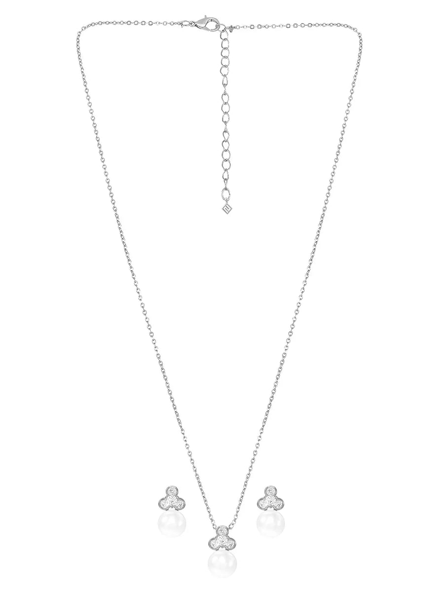 Peora Pearl Pendant Necklace Set - Silver