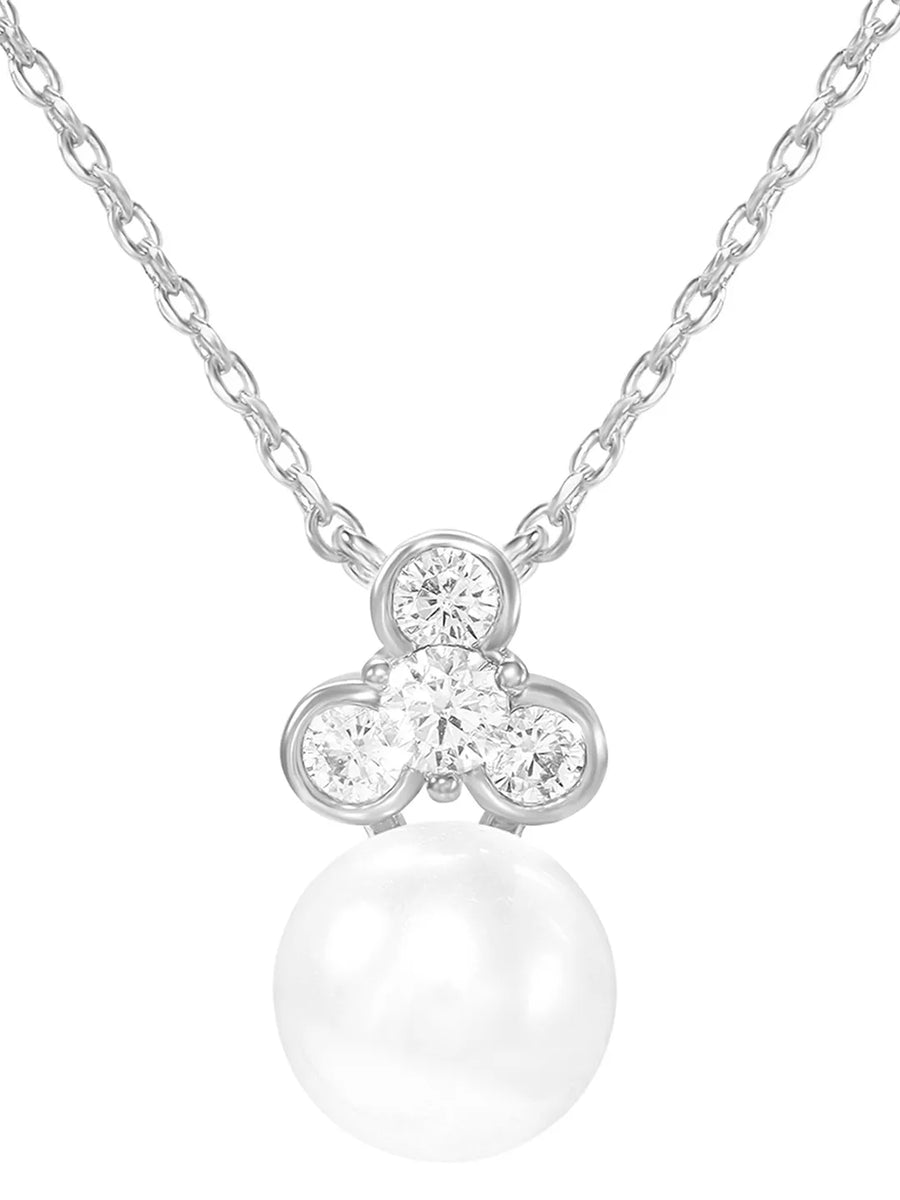 Peora Pearl Pendant Necklace Set - Silver