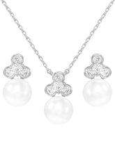 Peora Pearl Pendant Necklace Set - Silver
