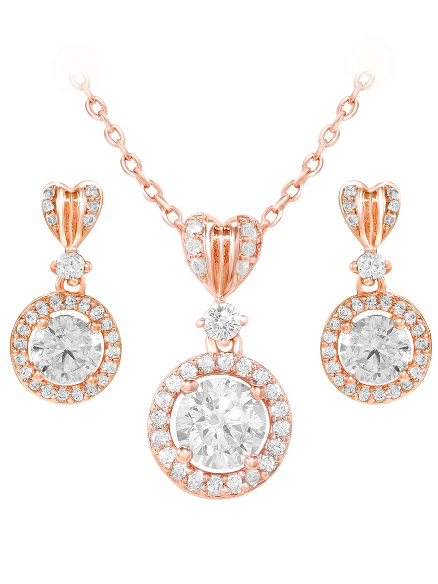 Peora Classic CZ Necklace Set - Rose Gold