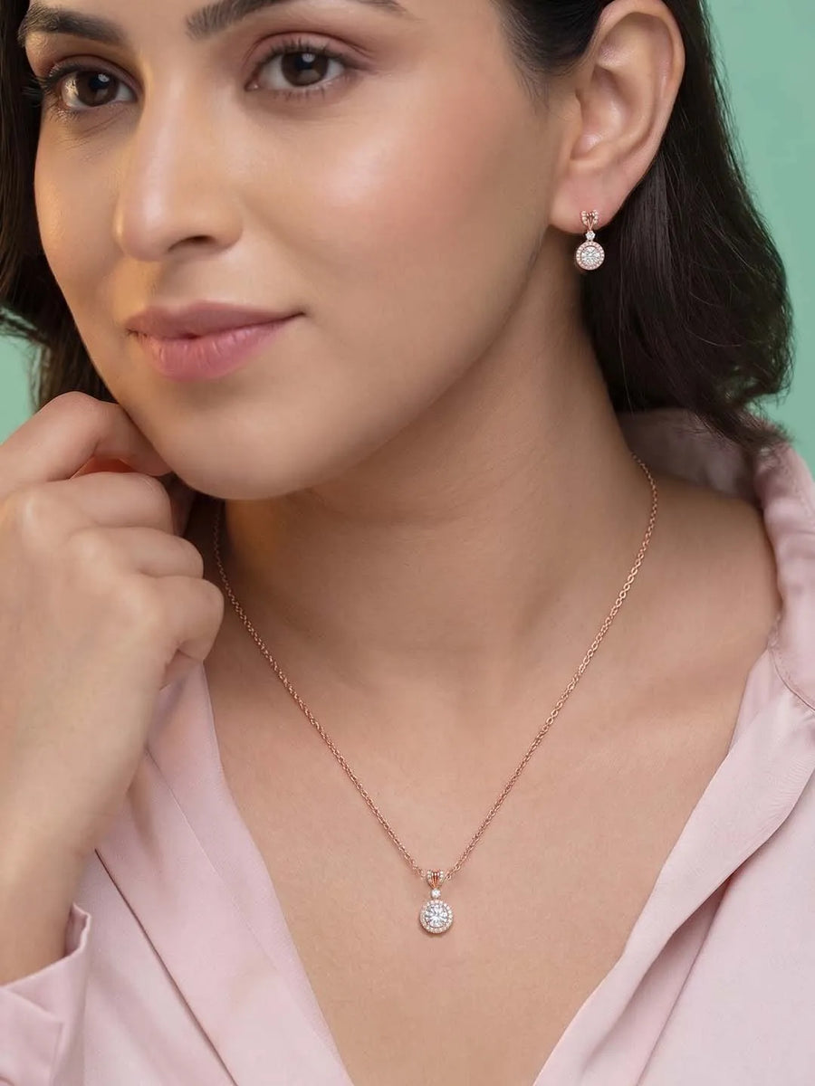 Peora Classic CZ Necklace Set - Rose Gold