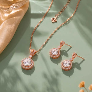 Peora Classic CZ Necklace Set - Rose Gold
