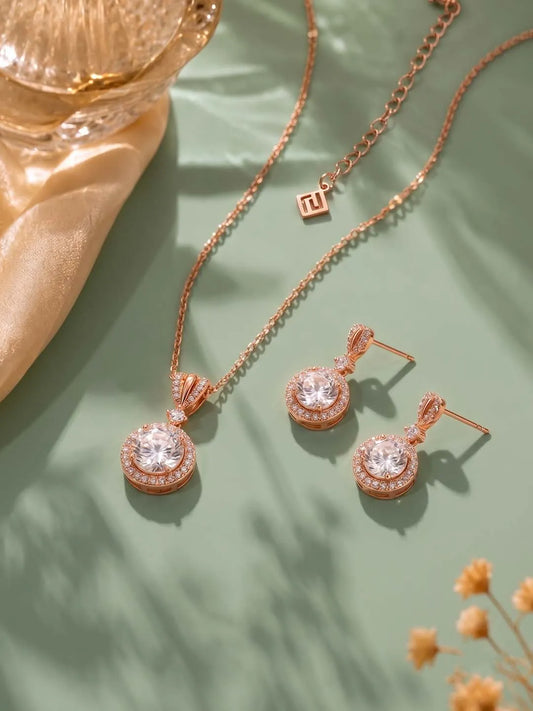 Peora Classic CZ Necklace Set - Rose Gold