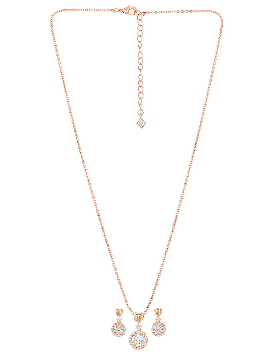 Peora Classic CZ Necklace Set - Rose Gold
