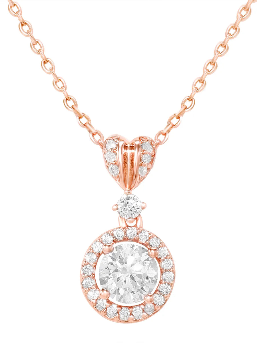 Peora Classic CZ Necklace Set - Rose Gold
