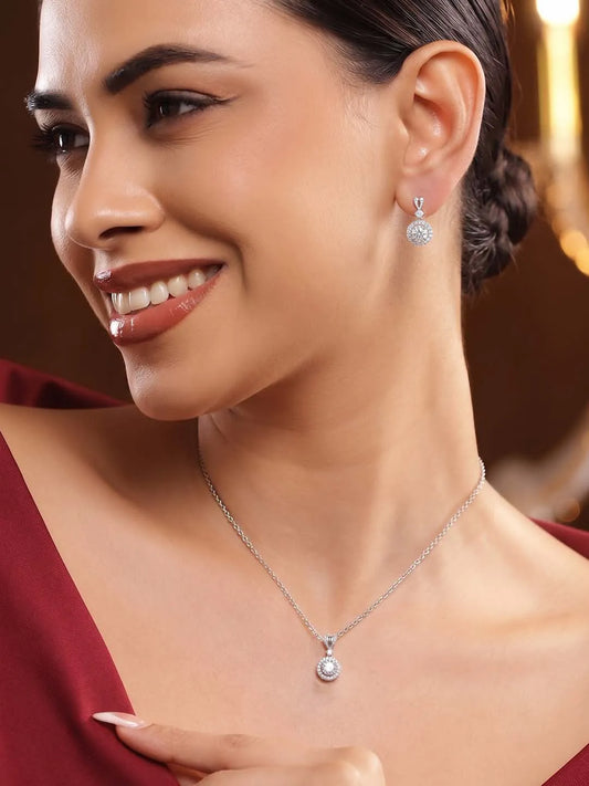 Peora Classic CZ Necklace Set - Silver
