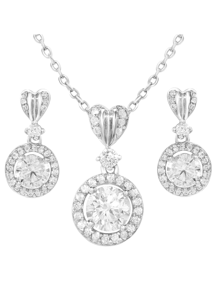 Peora Classic CZ Necklace Set - Silver