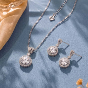 Peora Classic CZ Necklace Set - Silver