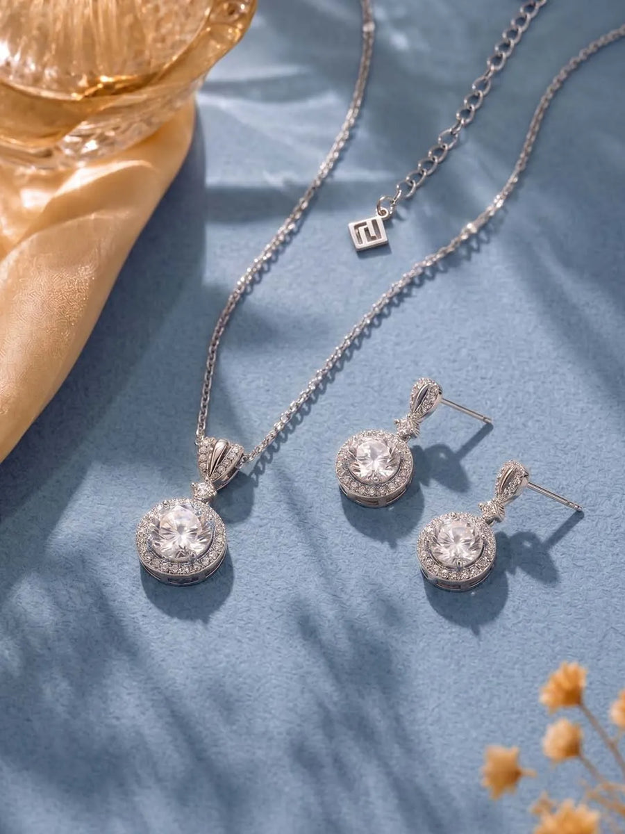 Peora Classic CZ Necklace Set - Silver