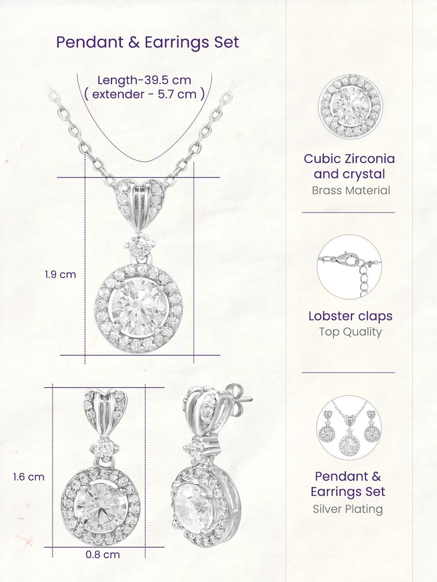 Peora Classic CZ Necklace Set - Silver