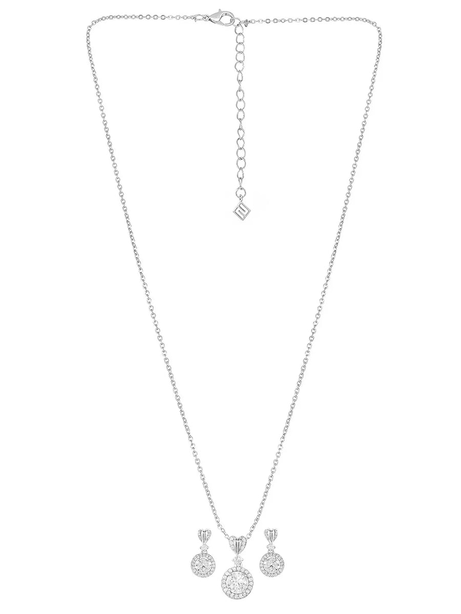 Peora Classic CZ Necklace Set - Silver