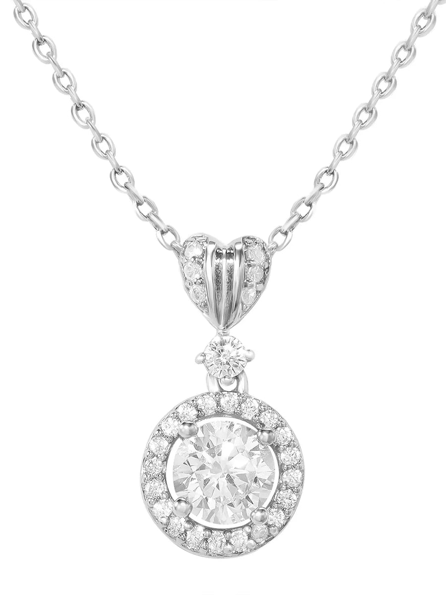 Peora Classic CZ Necklace Set - Silver