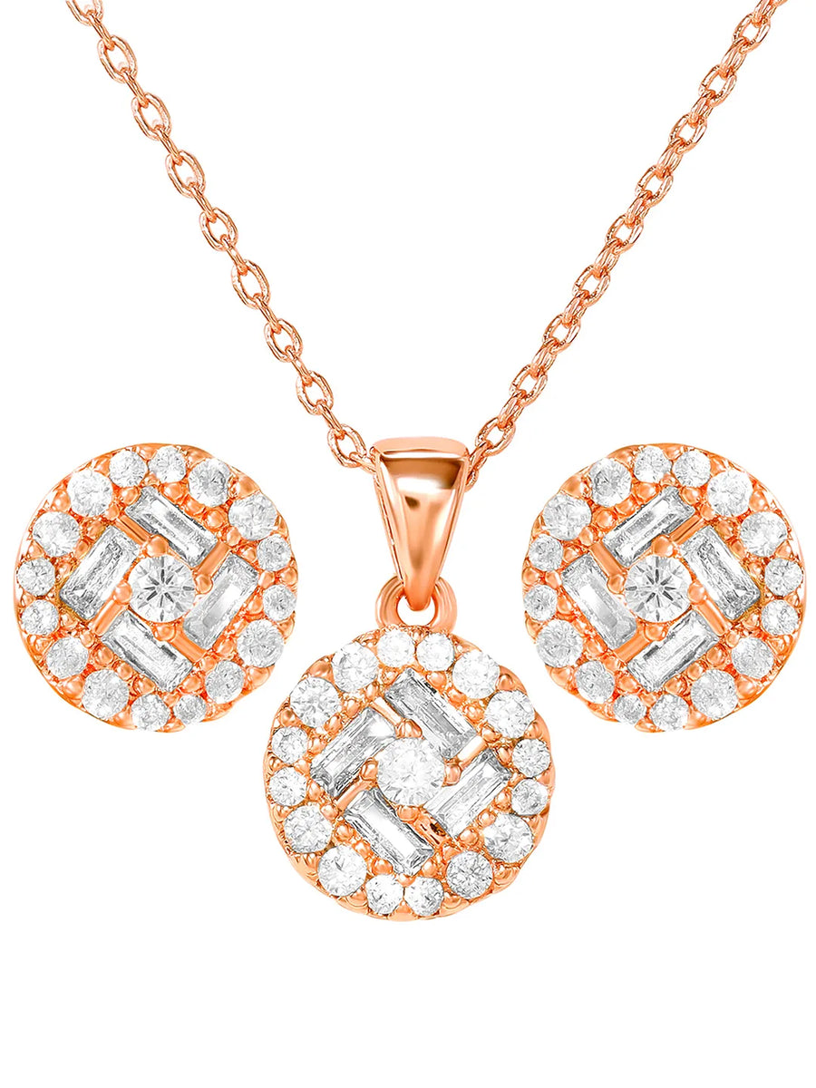 Peora Solitaire CZ Necklace Set - Rose Gold