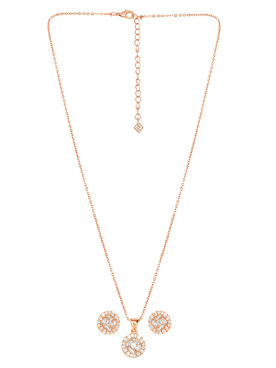Peora Solitaire CZ Necklace Set - Rose Gold