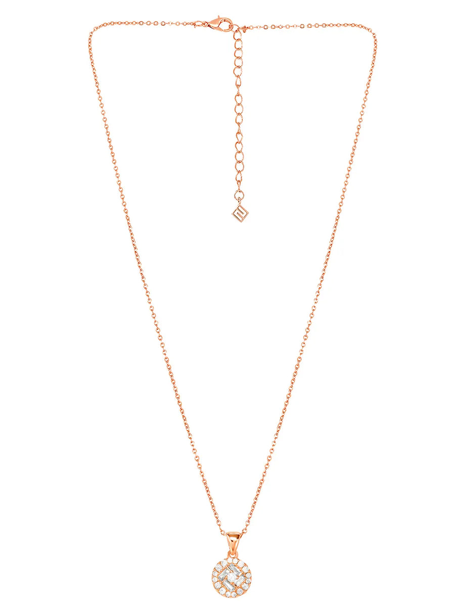 Peora Solitaire CZ Necklace Set - Rose Gold