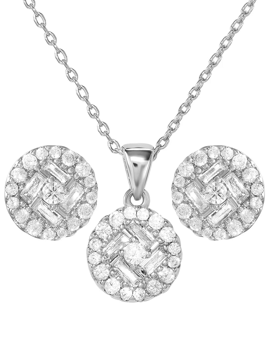 Peora Solitaire CZ Necklace Set - Silver