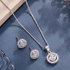 Peora Solitaire CZ Necklace Set - Silver