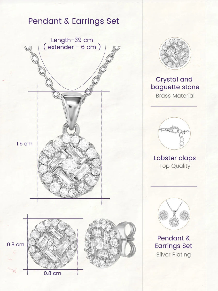 Peora Solitaire CZ Necklace Set - Silver