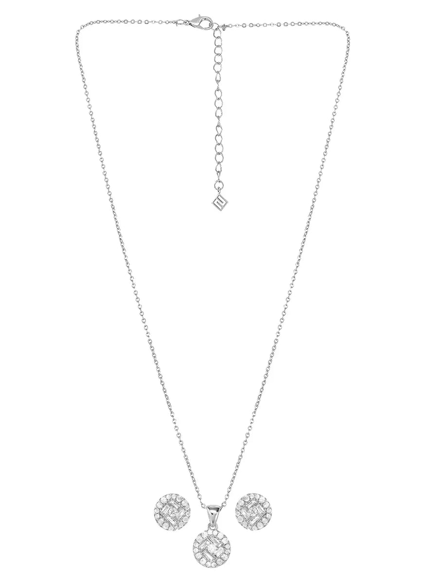 Peora Solitaire CZ Necklace Set - Silver