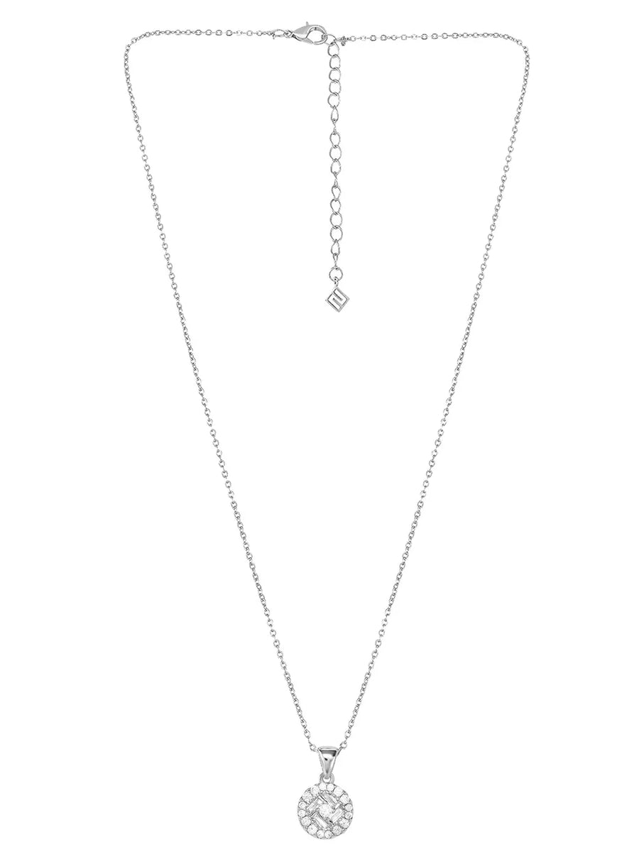 Peora Solitaire CZ Necklace Set - Silver