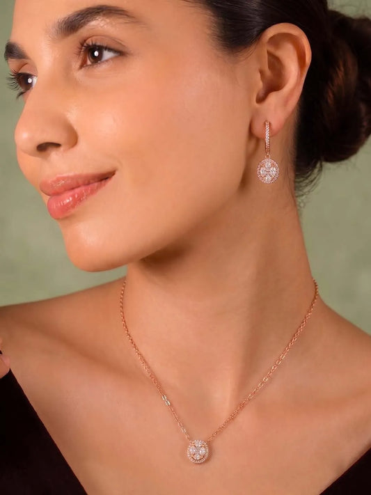 Peora Round CZ Necklace Set - Rose Gold