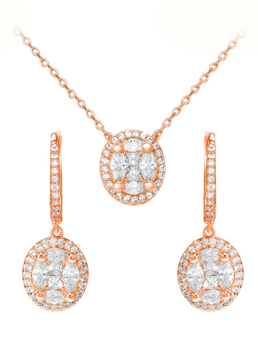 Peora Round CZ Necklace Set - Rose Gold