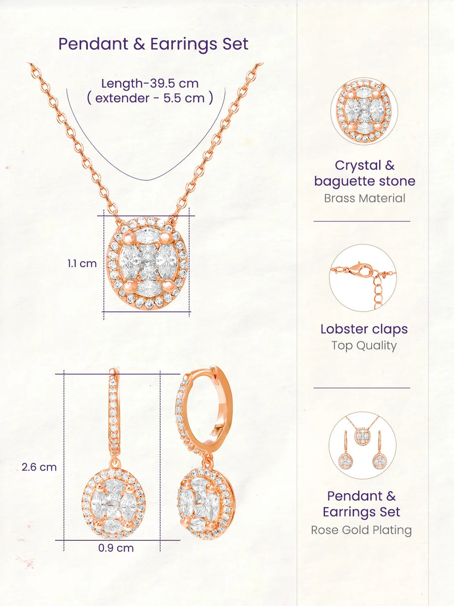 Peora Round CZ Necklace Set - Rose Gold