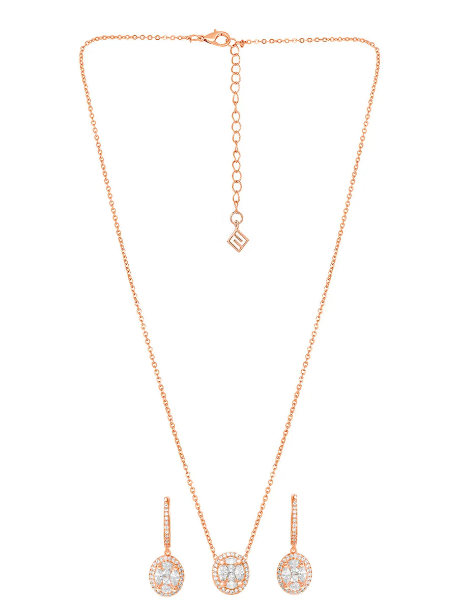 Peora Round CZ Necklace Set - Rose Gold