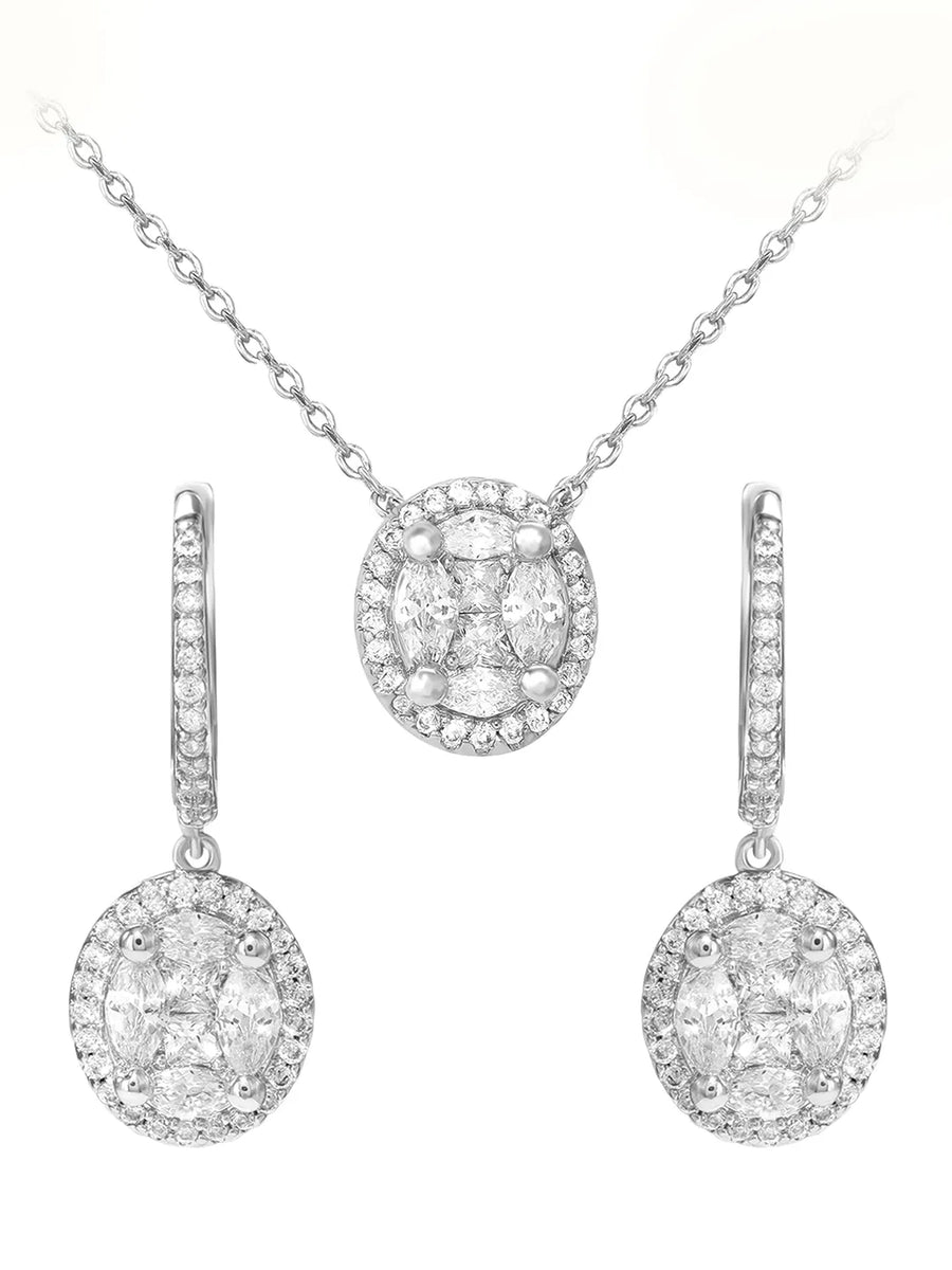 Peora Round CZ Necklace Set - Silver
