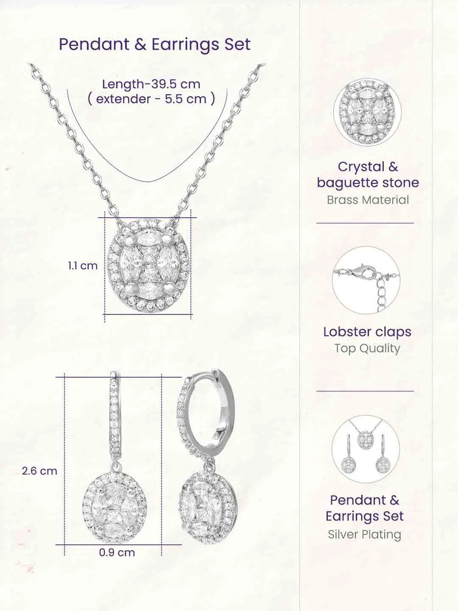 Peora Round CZ Necklace Set - Silver