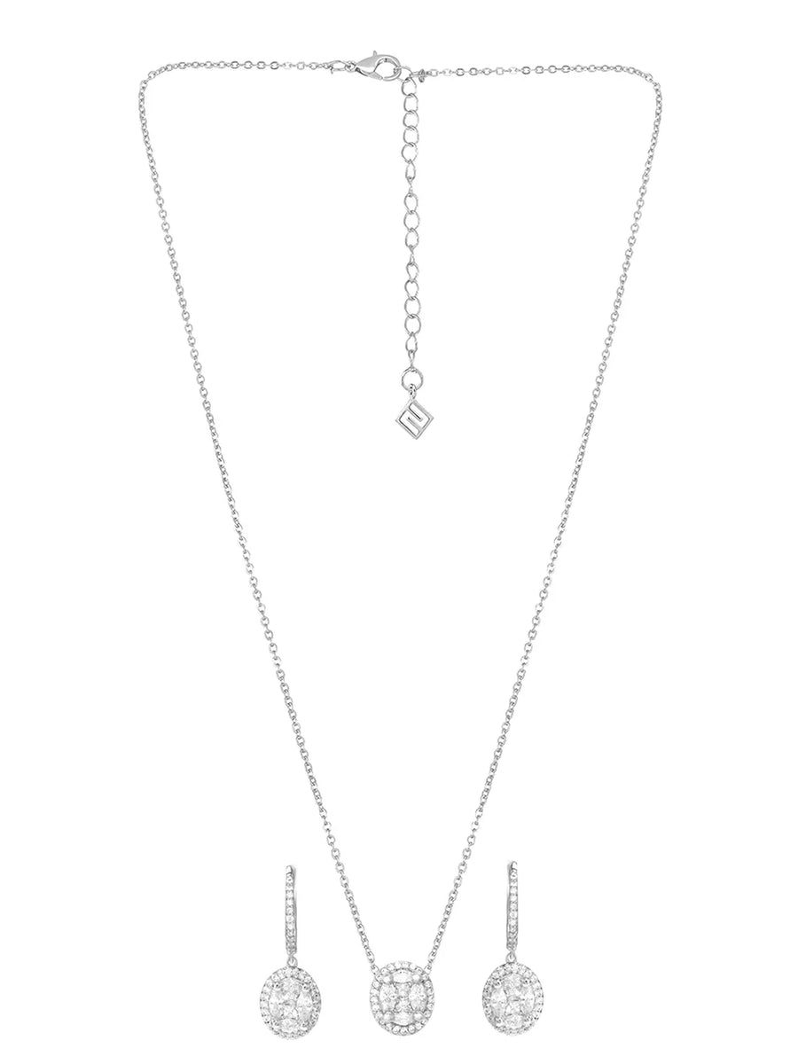 Peora Round CZ Necklace Set - Silver