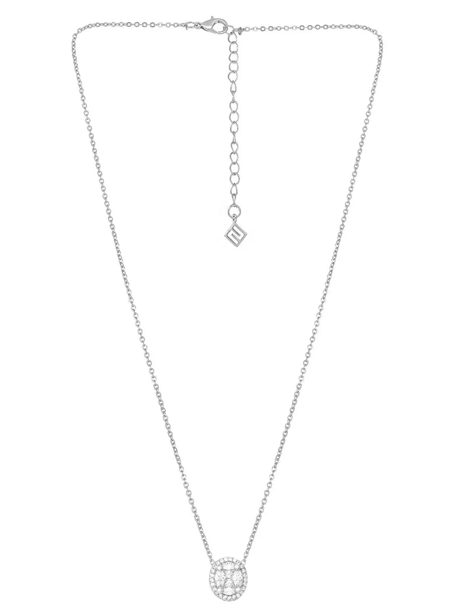 Peora Round CZ Necklace Set - Silver