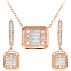 Peora Square Pendant Necklace Set - Rose Gold