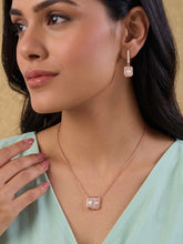 Peora Square Pendant Necklace Set - Rose Gold