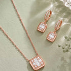 Peora Square Pendant Necklace Set - Rose Gold