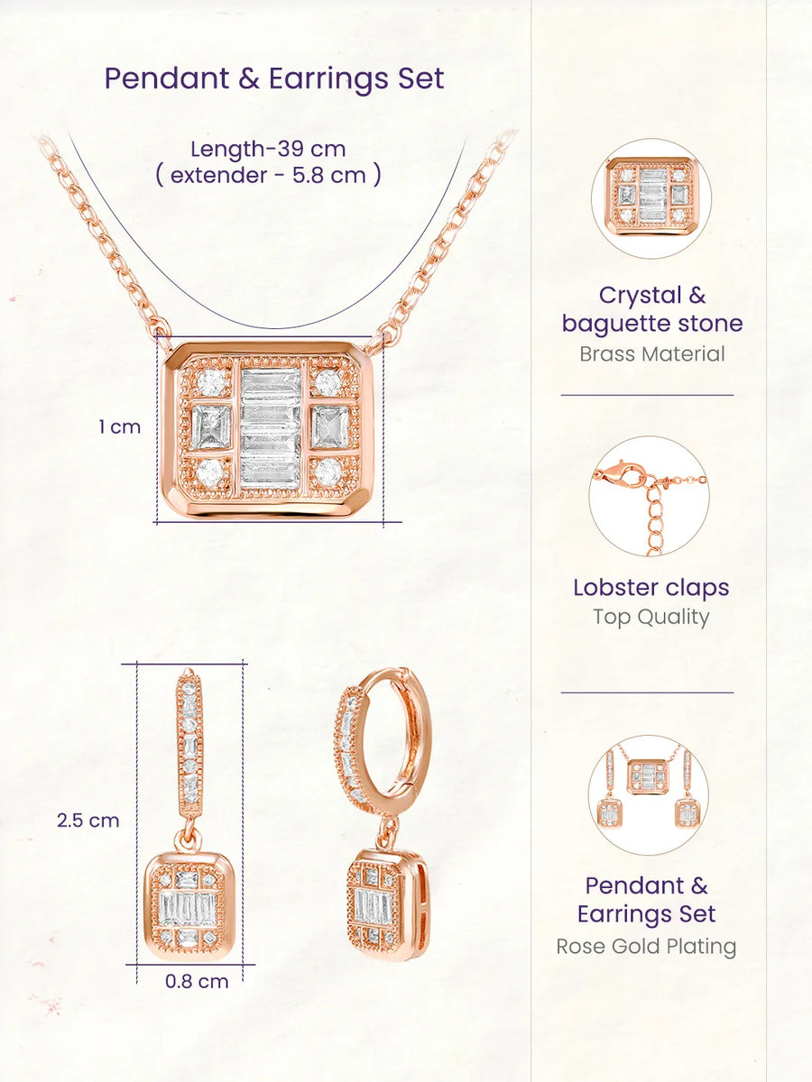 Peora Square Pendant Necklace Set - Rose Gold