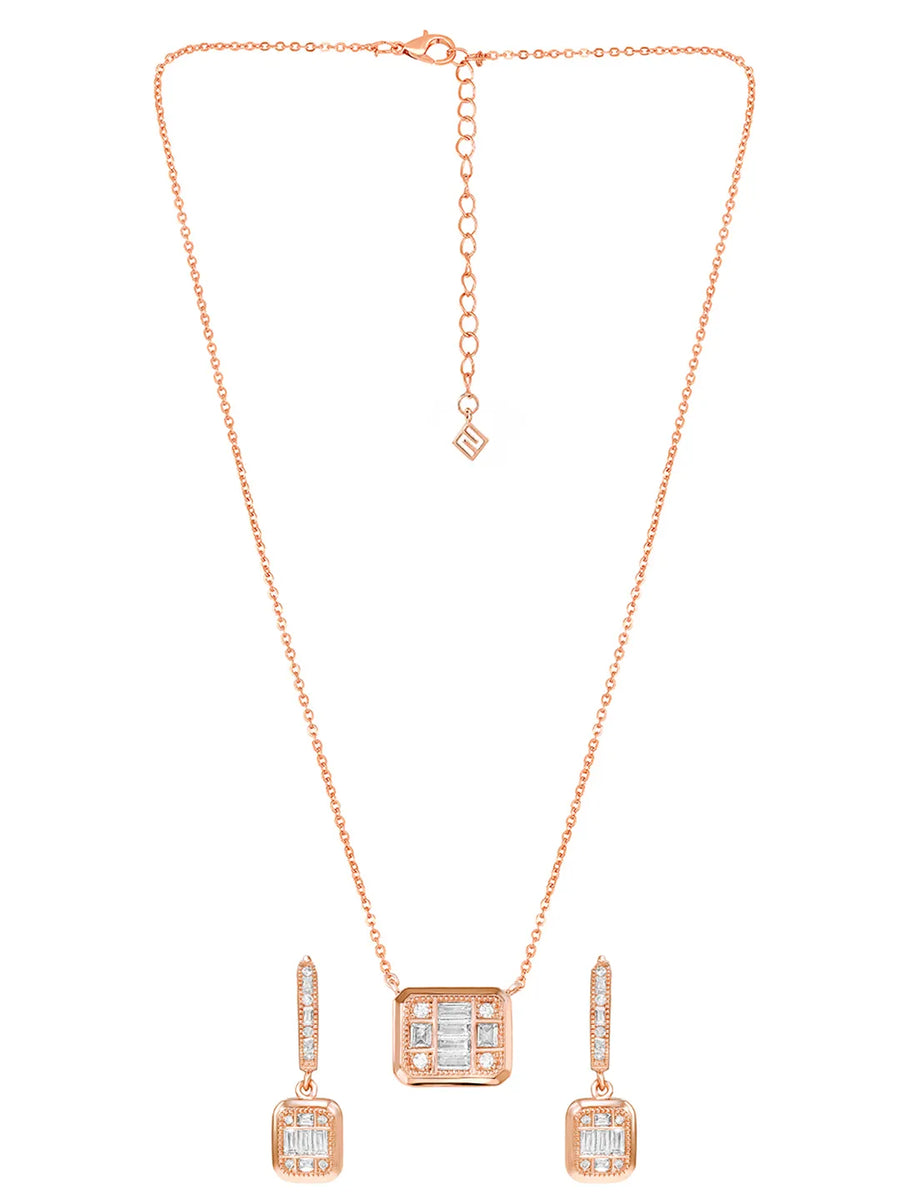 Peora Square Pendant Necklace Set - Rose Gold