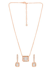 Peora Square Pendant Necklace Set - Rose Gold