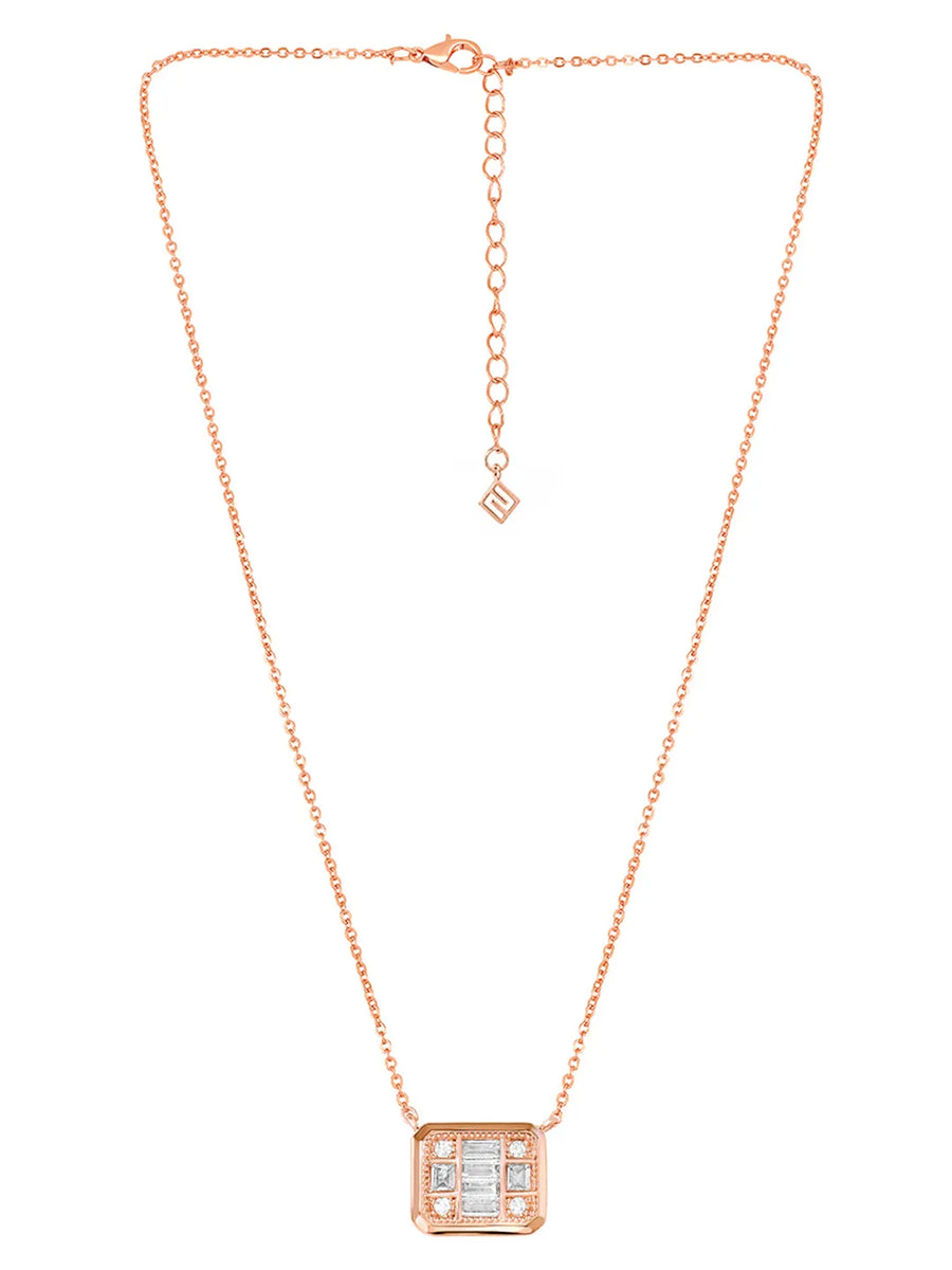Peora Square Pendant Necklace Set - Rose Gold