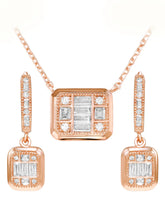 Peora Square Pendant Necklace Set - Rose Gold