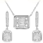 Peora Square Pendant Necklace Set - Silver