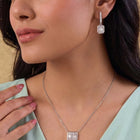 Peora Square Pendant Necklace Set - Silver