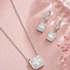 Peora Square Pendant Necklace Set - Silver