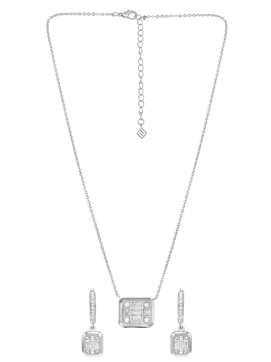 Peora Square Pendant Necklace Set - Silver