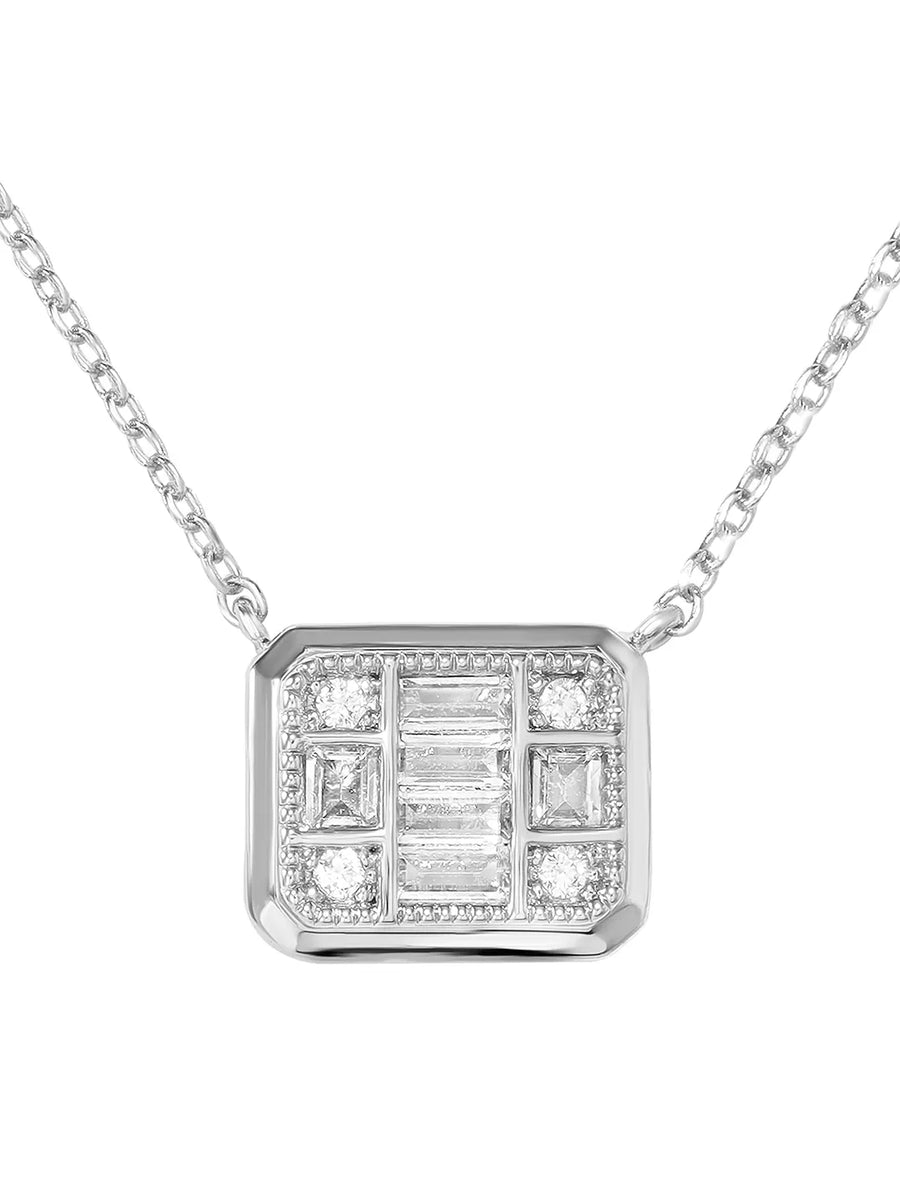 Peora Square Pendant Necklace Set - Silver