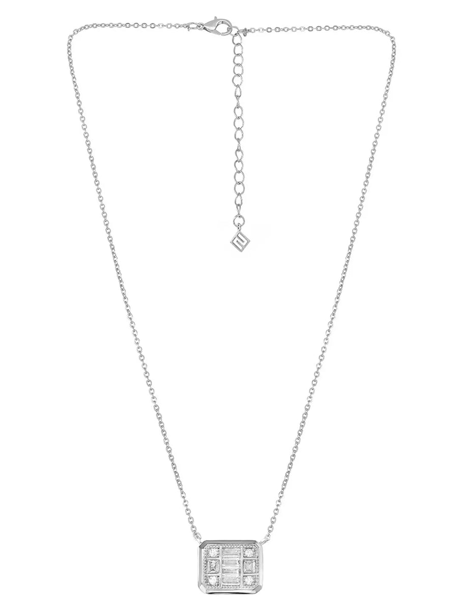 Peora Square Pendant Necklace Set - Silver